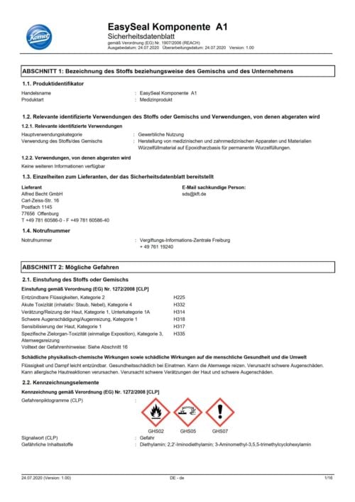 Sicherheitsdatenblatt | EasySeal SDB A1