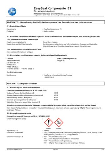 Sicherheitsdatenblatt | EasySeal SDB E1