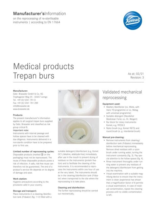 Manufacturer’s Information | Medical products Trepan burs