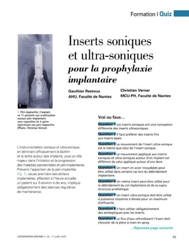 Revue de Presse | Quiz Prophylaxie Implantaire Drs Restoux et Verner