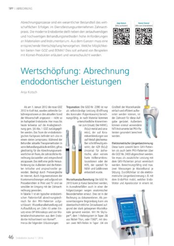 FB | Wertschöpfung: Abrechnung endodontischer Leistungen