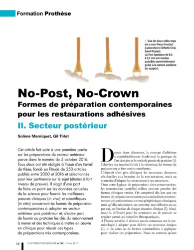 Revue de Presse | No-Post, No-Crown Drs Solène Marniquet et Gil Tirlet
