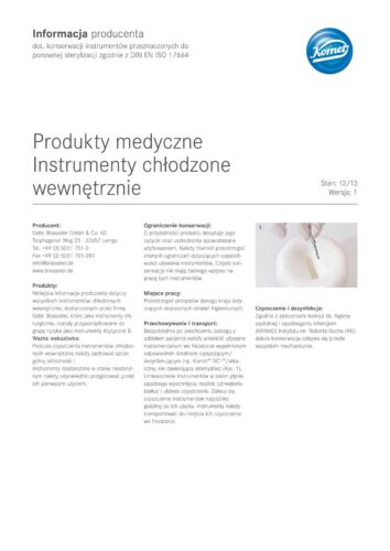 Informacja  producenta | Produkty medyczne Instrumenty chłodzone  wewnętrznie