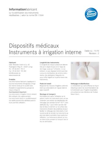Informationfabricant | Dispositifs médicaux Instruments à irrigation interne