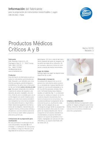Información del fabricante | Productos Médicos Críticos A y B