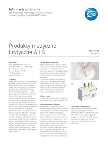 Informacja producenta | Produkty medyczne  krytyczne A i B