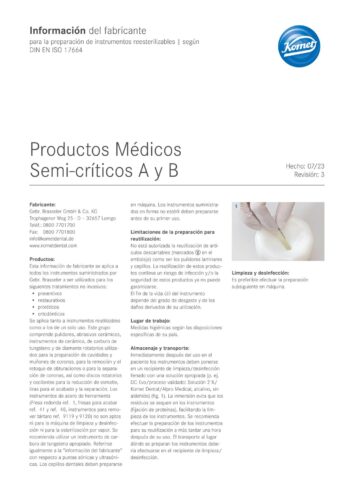 Información del fabricante | Productos Médicos Semi-críticos A y B