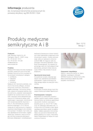 Informacja  producenta | Produkty medyczne semikrytyczne A i B