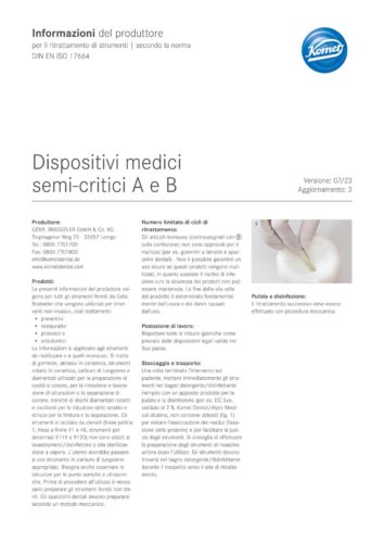 Informazioni del produttore | Presidi medici Semicritici A e B (strumenti non invasivi)