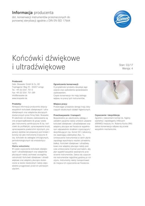 Informacje producenta | Końcówki dźwiękowe  i ultradźwiękowe