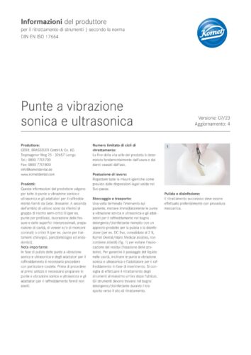 Informazioni del produttore | Punte a vibrazione sonica e ultrasonica