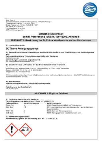 Sicherheitsdatenblatt | DCTherm Reinigungspulver