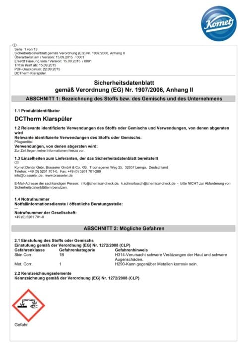 Sicherheitsdatenblatt | DCTherm Klarspüler
