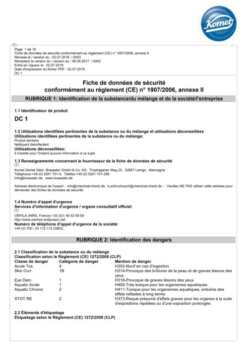 Fiche de données de sécurité | DC1