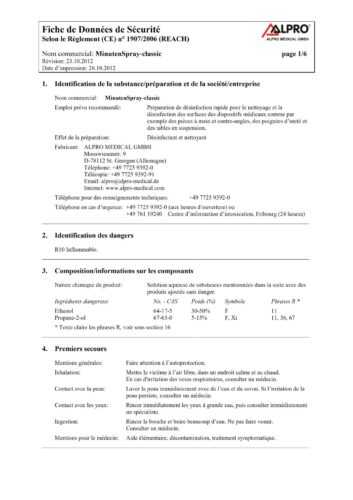 Fiche de données de sécurité | MinutenSpray-classic