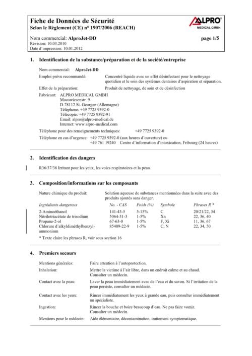 Fiche de données de sécurité | AlproJet-DD