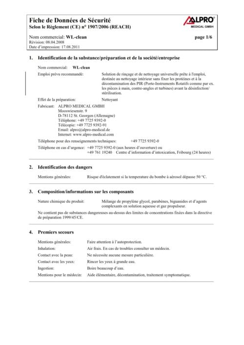 Fiche de données de sécurité | WL-clean
