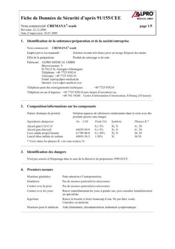 Fiche de données de sécurité | CREMANA®-wash
