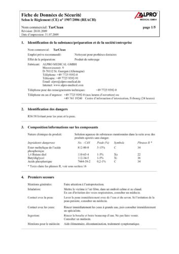 Fiche de données de sécurité | TarClean