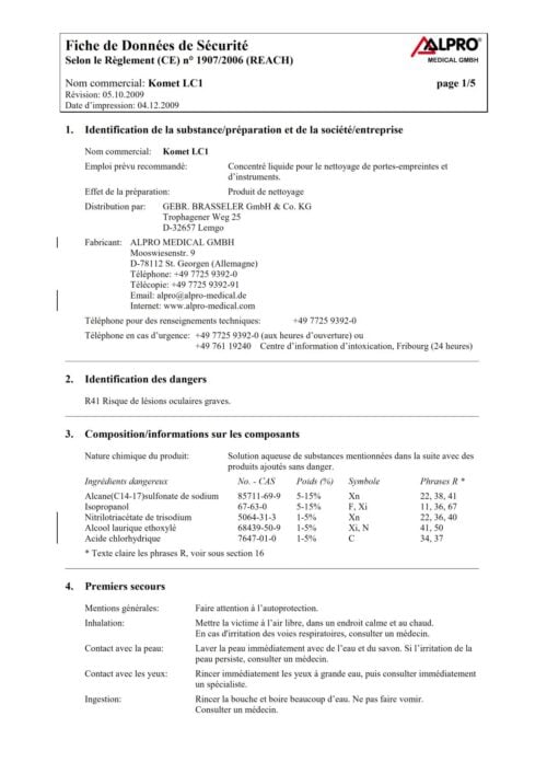 Fiche de données de sécurité | LC1
