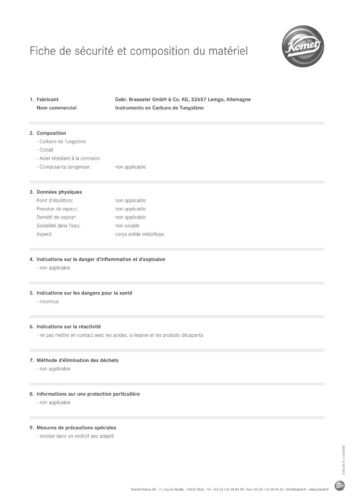 Fiche de sécurité et composition du matériel | Instruments en Carbure de Tungstène