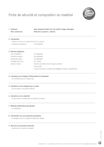 Fiche de sécurité et composition du matériel | Polissoirs en gomme / silicone