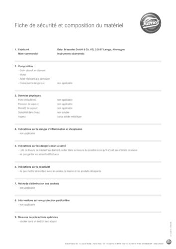 Fiche de sécurité et composition du matériel | Instruments diamantés