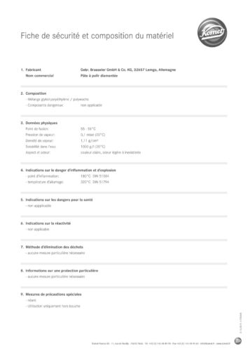 Fiche de sécurité et composition du matériel | Pâte à polir diamantée