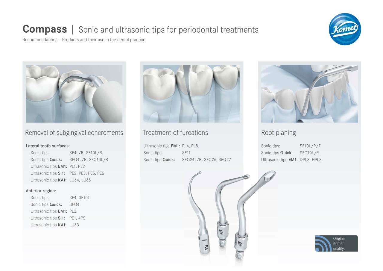 Compass Sonic and ultrasonic tips for periodontal treatments › Komet
