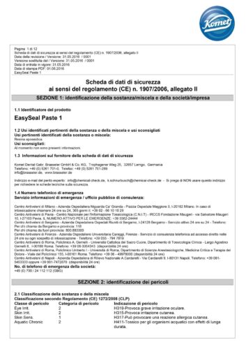 Scheda di dati di sicurezza | EasySeal Paste 1+2