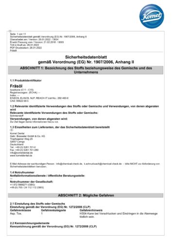 Sicherheitsdatenblatt | Fräsöl 9758