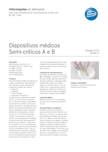Informações do fabricante | Dispositivos médicos Semi-críticos A e B