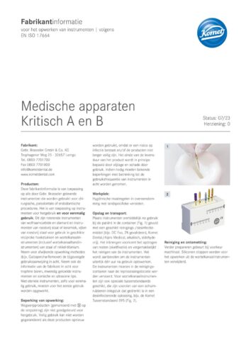 Fabrikantinformatie | Medische apparaten Kritisch A en B