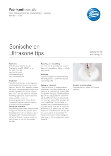 Fabrikantinformatie | Sonische en Ultrasone tips
