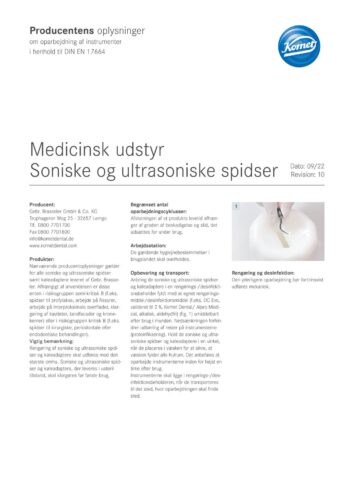 Manufacturer’s Information | Sonic and ultrasonic tips